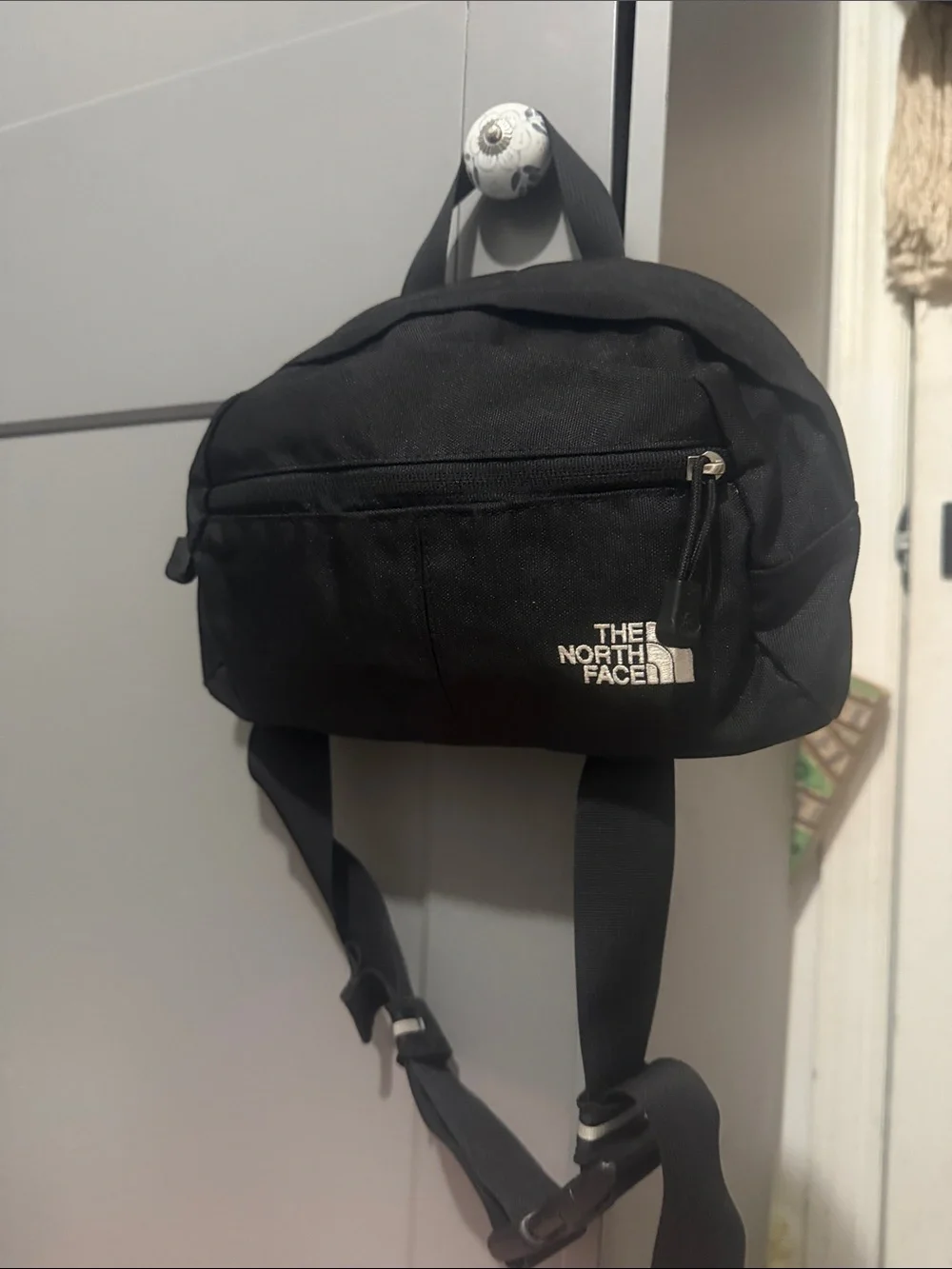 The North Face Black Belt Bag with White Logo